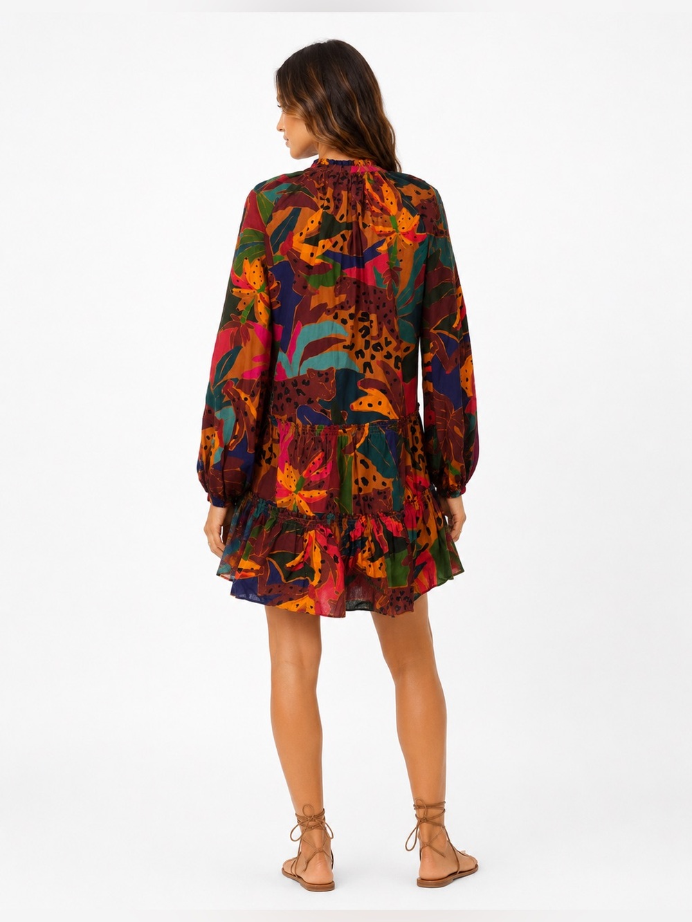 Farm Rio “Leopard’s Jungle” Brown Floral Mini Dress - XS - Picture 5 of 11